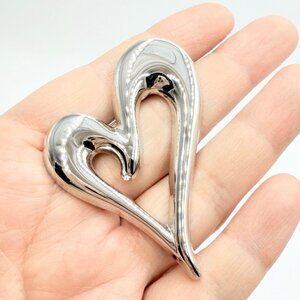 Vintage Monet Abstract Heart Brooch – Silver Tone Sculptural Design